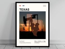 Cute Texas Mid-Century Modern Print  Texas Poster  Minimalist State Map  Modern Texas State Silhouette  Modern USA Trave
