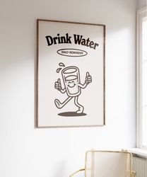 Retro Quote Wall Print, Stay Hydrated Water Reminder, Self Care Wall Art, Retro Character Wall Art, 70s Poster Prints, P