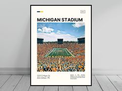 Michigan Stadium Michigan Wolverines Poster NCAA Stadium Poster Oil Painting Modern Art Travel Art