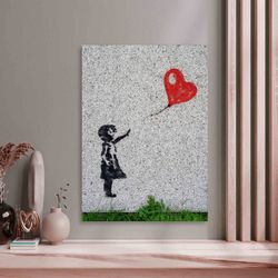 Girl With Balloon by Banksy Leather PrintBalloon GirlWall ArtWall DecorLarge PrintArtworkRed HeartMade in ItalyBetter th