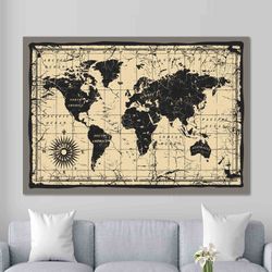Wall art Old World Map, Old Map Canvas Art, Old World Map Canvas, Vintage Wall Decor, Map Printed, Vintage World Map Wal