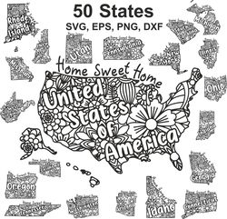USA States Cut File Svg, Patterned American States, 50 States -INSTANT DOWNLOAD