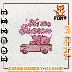 Retro Christmas Embroidery Machine Design, Pink Christmas Truck Embroidery Design, Instant Download