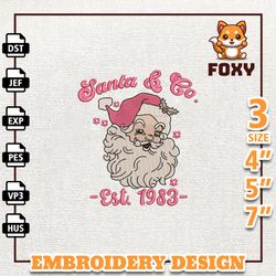 Pink Christmas Embroidery Design, Santa & Co Since 1983 Embroidery Design, Instant Download