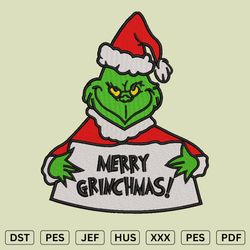 Merry Grinchmas Christmas Embroidery design - Christmas Embroidery Files - DST, PES, JEF