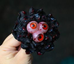 Witch jewelry Creepy black flower with eyes and blood Black flower brooch