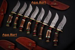 LOT OF 10 CUSTOM Hand Forged Damascus Steel Hunting Skinner Knife STAG/ANTLER