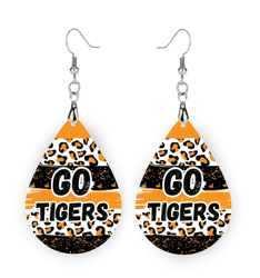 Orange Black White GO TIGERS School Spirit Earrings, mascot, stocking stuffer, personalize, school spirit, football game