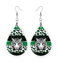 Tiger School Spirit Earrings, mascot, stocking stuffer, personalize, school spirit, football game, green white black