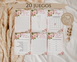 Pink Rose Despedida de Soltera Juegos, Spanish Bridal Shower Games, Spanish Bridal Shower Games, Floral Despedida