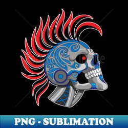 Tattooed Robot Skull with Red Mohawk - PNG Transparent Digital Download File for Sublimation - Unlock Vibrant Sublimation Designs