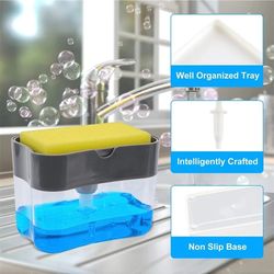 2 In 1 Soap Pump Dispenser & Sponge Holder For Dish Soap And Sponge For Kitchen Sponge Caddy For Dish Soap