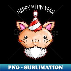 cute kawaii cat party hat happy meow new year - png sublimation digital download - perfect for sublimation art