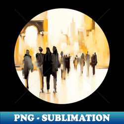 Silhouettes of people walking on city street abstract impressionism painting - Retro PNG Sublimation Digital Download - Fashionable and Fearless