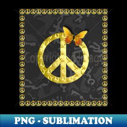 luxury golden peace symbol butterfly 3d graphic - png transparent sublimation design - spice up your sublimation projects