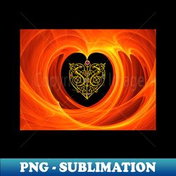 GOLD CELTIC KNOT HEART LIZARDS IN BLACK ORANGE YELLOW FRACTAL WAVES - Signature Sublimation PNG File - Transform Your Sublimation Creations