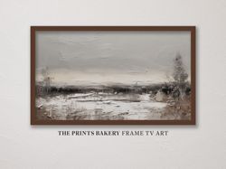 Winter Landscape Samsung Frame TV Art, Snowy Vintage Digital Download, Rustic Abstract Painting, Winter Farmhouse Nordic