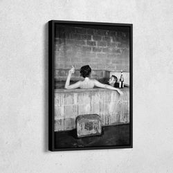 Steve McQueen and his wife taking bath Canvas Wall Art Home Decor Framed Poster Print.jpg