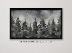 Vintage Christmas Frame TV Art, Winter Pine Forest Watercolor Painting, Xmas Wonderland Landscape Digital Download, Farm