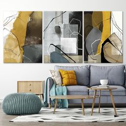 Contemporary 3 piece wall art Minimalist one line poster Bedroom modern decor Abstract beige extra large framed canvas L