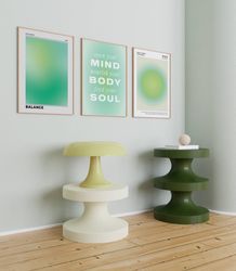 Positive Aura Posters Set Of 3, Aesthetic Room Decor, Trendy Green Wall Art, Spiritual Affirmations Minimal Gradient Aur