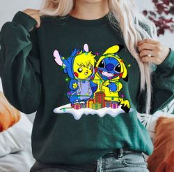 Disney Stitch and Friends Christmas Lights Shirt, Lilo and Stitch Christmas Gifts and Snow Sweatshirt, Disneyland Christ