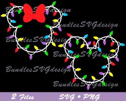 Christmas Mickey Lights Svg, Mickey Ears Christmas Lights Svg, Disney Christmas Couple Svg