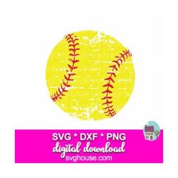 Softball Ball SVG Grunge SVG Files For Silhouette And Cricut Cutting Machines - Includes Svg, Dxf And Png
