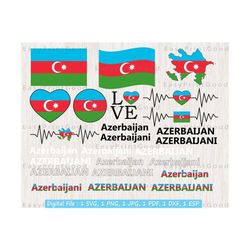 Azerbaijan Flag Bundle Svg, Azerbaijan Clip Art, Love, Waving Azerbaijan, Azerbaijani Flag Heart Svg, Heart Azerbaijan, Cut file, Cricut