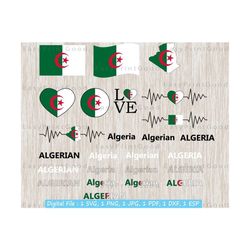 Algeria National Flag Svg Bundle, Algeria Waving Flag, Love Algeria, Algerian Map ClipArt, Algeria Flag Heart, Text Flag, Cut file, Cricut