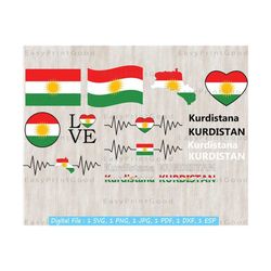 Kurdistan Flag Bundle Svg, Kurd Kurdistani Banner, Love Kurdistan, Waving, Kurdistan Map ClipArt, Heart Kurdistan Map, Cut file, Cricut Svg
