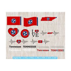 Tennessee State Flag Bundle, Tennessee State Svg, Circle, Outline, Text Word, Map, Love , Waving, Flag Heart, Heartbeat, Cut file, Cricut