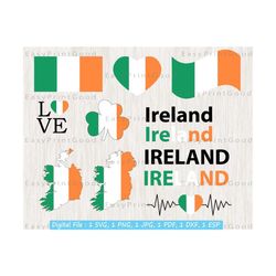 Republic of Ireland Map Flag Svg, Ireland Flag Svg, Country Nation Silhouette Outline Atlas, Heart Ireland, Love Ireland, Cut file, Cricut
