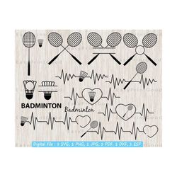 Badminton SVG Bundle, Badminton Racket Svg, Shuttlecock Monogram Frame, Badminton Clipart, Badminton Heartbeat Svg,  Cut file, Cricut