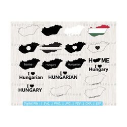 Hungary SVG Bundle, Hungarian Map, Hungary Clipart, Hungary Outline, Black and White, Monogram Frame, Hungary Home, Cut file, Cricut