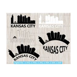 Kansas City Skyline Svg, Kansas City Clipart, Kansas Silhouette, White & Black, Outline, Skyline City, Missouri USA, Cut file, Cricut Svg