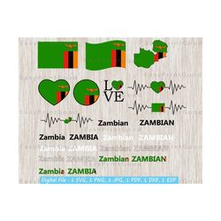 Zambia Flag Bundle Svg, Zambia National, Clipart, Love Zambia, Waving, Zambia Flag Heart, Zambian Nation Country Banner, Cut file, Cricut