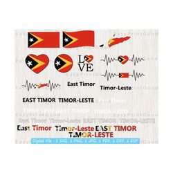 East Timor Flag Svg Bundle, Timor-Leste Flag, East Timor Map, Love, Timor-Leste Nation Country Banner, Waving East Timor, Cut file, Cricut