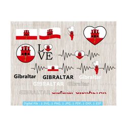 Gibraltar Flag Bundle Svg, Map, Gibraltar Clipart, Love, Waving, Flag Heart, Text Word, British Overseas Territory, Cut file, Cricut Svg