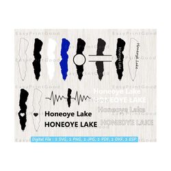 Honeoye Lake Svg Bundle, Honeoye Lake Outline, Love, Clipart, Monogram Frame, Silhouette, Text Word, Honeoye Lake Shape, Cut file, Cricut