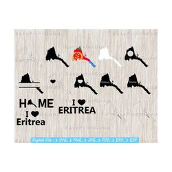Eritrea Svg Bundle, Eritrea Outline, Eritrean Map, Home, Love, Monogram Frame, Boundary Country Map of Eritrea, Digital, Cut file, Cricut