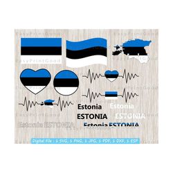 Estonia Flag Bundle Svg, Estonian Svg, Estonia National Flag, Estonia Flag Clipart, Love, Waving, Text, Estonia Map, Cut file, Cricut Svg