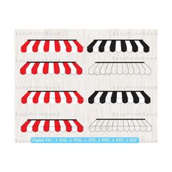 Striped Awnings Svg, Border Strip Svg, Storefront, Shop, Awnings Clipart, Store, Stripe Sunblind Awning Canopy, Sunshade,  Cut file, Cricut
