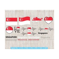 Singapore Flag Svg Bundle, Singapore National Flag, Singapore Map, Love, Text Word, Waving Singapore, Heart, Heart Beat, Cut file, Cricut