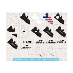 Liberia Svg Bundle, Liberia Outline, Liberia Map Svg, Home, Liberia Clipart, Love Liberian, Monogram Frame, Silhouette, Cut file, Cricut