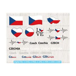 Czeah Flag Bundle Svg, Czeahia Clip Art, Czech Republic Flag Svg, Love, Waving Czeah, Czeah Flag Heart, Heart Czeah, Cut file, Cricut