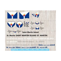 Saint Martin Island Flag Bundle Svg, St. Martin Flag, Caribbean National Flag Clipart, Love, Waving, Flag Heart, T-Shirt, Cut file, Cricut
