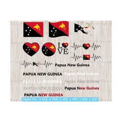 Papua New Guinea Flag Bundle Svg, Map, Papua New Guinea Clipart, Love, Waving, Flag Heart, Name Word Text Flag Country, Cut file, Cricut
