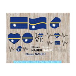 Nauru Flag Bundle Svg, Love Nauru, Nauruan Text Word Letter, Waving, Nauru Clip Art, Nauru Heart Shaped Flag, Heartbeat Cut file, Cricut Svg