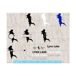 Lynx Lake Svg Bundle, Lynx Lake Outline, Love, Clipart, Monogram Frame, Silhouette, Heartbeat, Text, Arizona  Map Shape, Cut file, Cricut